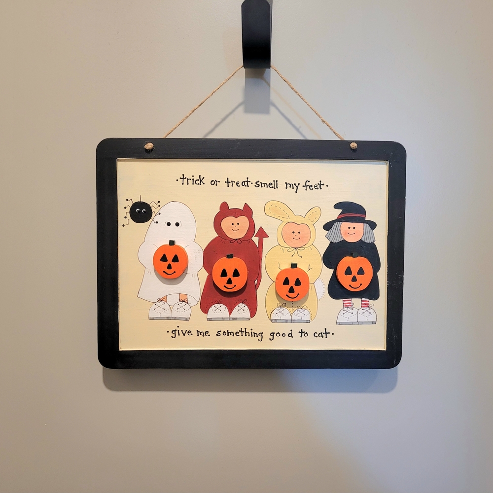 Hand Painted Halloween Trick Or Treat Themed Wall Hanging